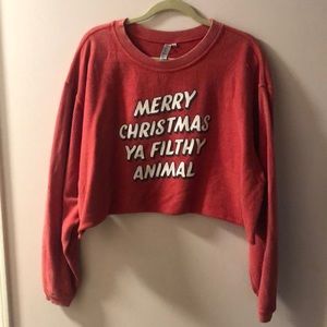 Cropped “Merry Christmas Ya Filthy Animal” Pullover
